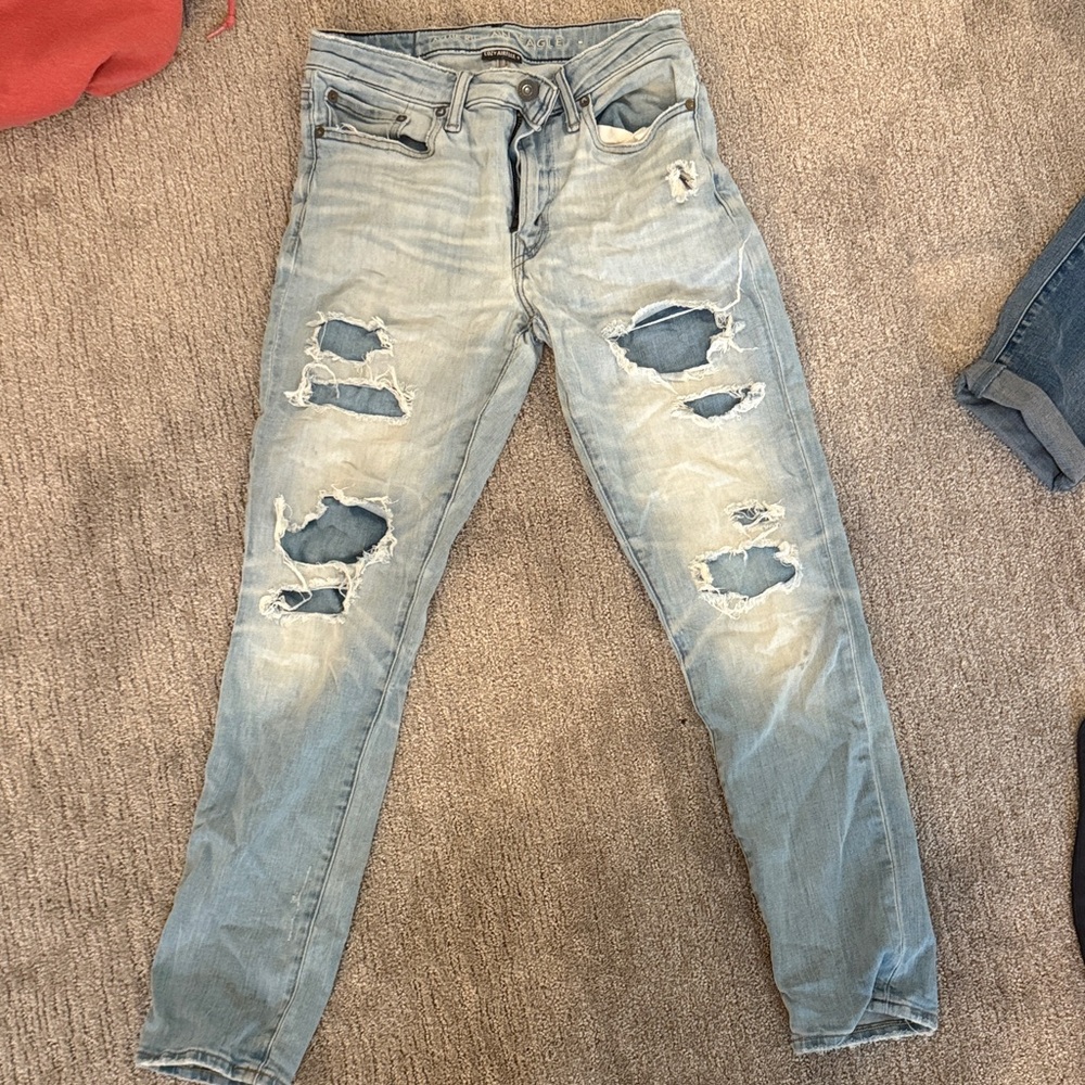American Eagle Outfitters Men's Ripped Light Blue Skinny Jeans